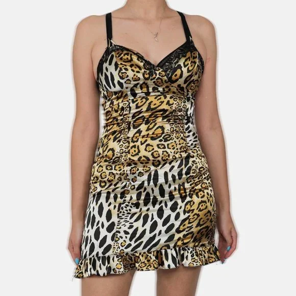 GUESS ANIMAL LEOPARD PRINT SLIP DRESS - Picture 2 of 4